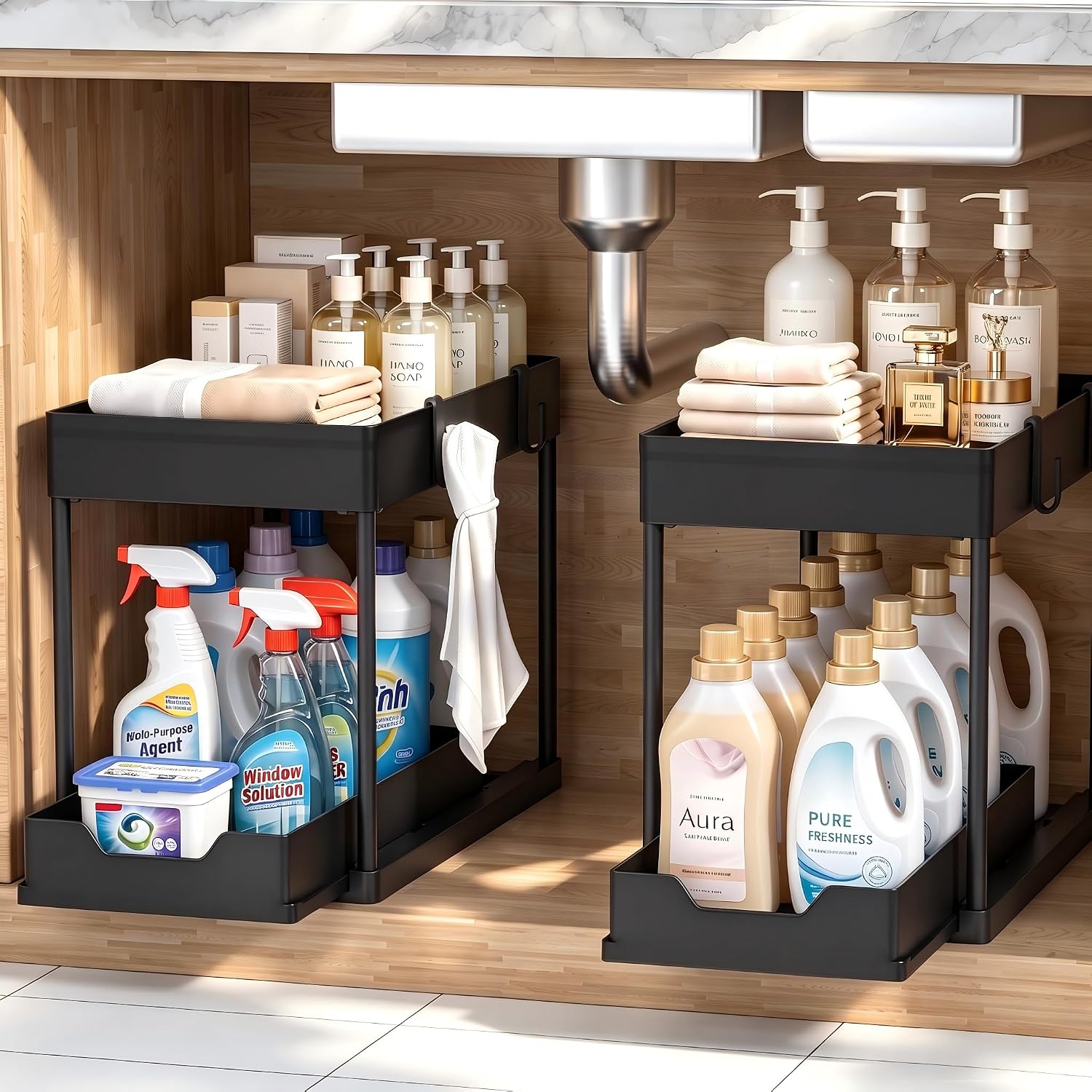 DEKAVA Two-Tier Under-Sink Cabinet Baskets, 2-Pack — Black; 2 Pack
