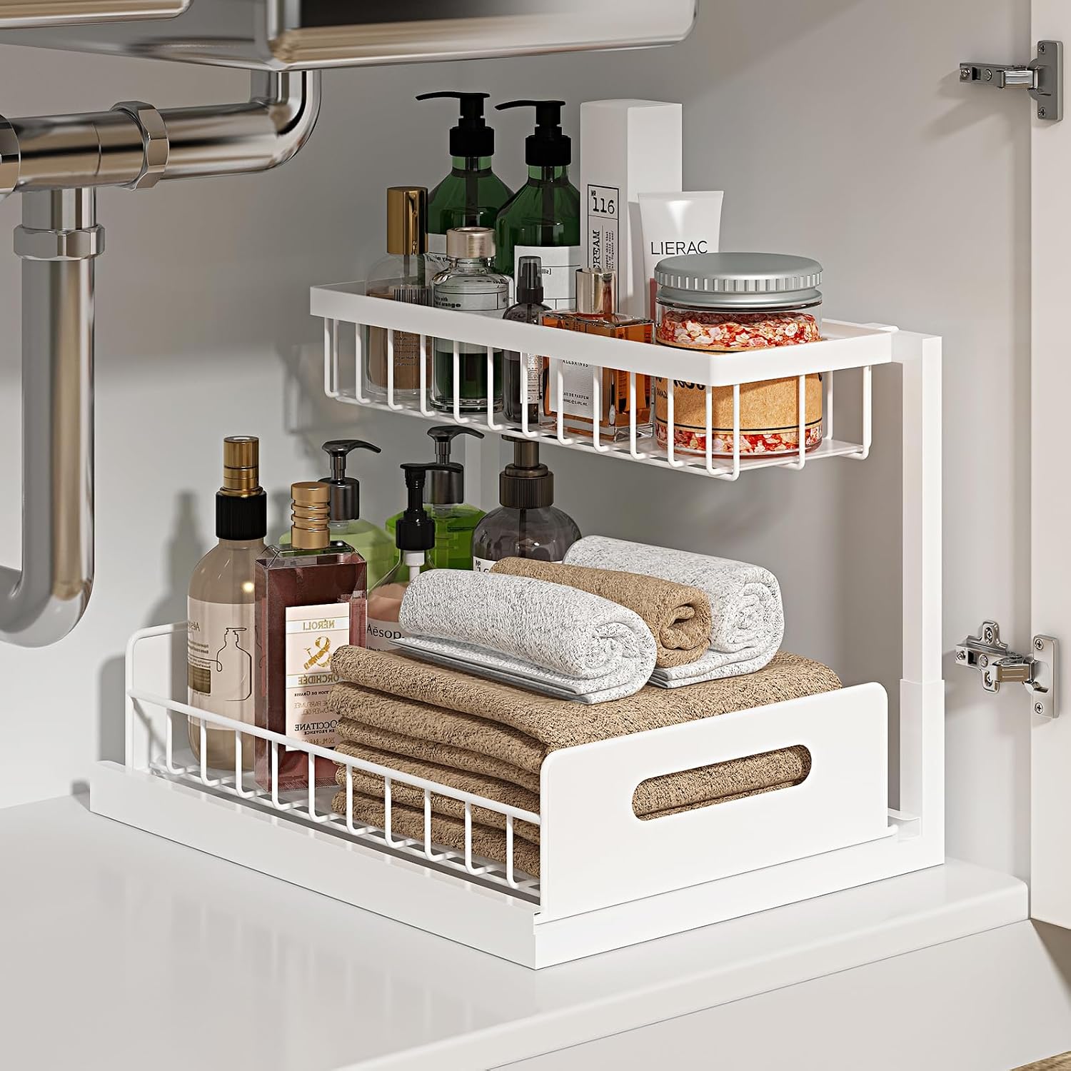 REALINN L-Shaped Under-Sink Pull-Out Organizer — White; 1 Pack