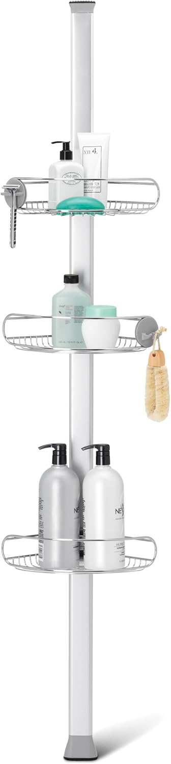 simplehuman 8-foot Tension Pole Shower Caddy — Stainless Steel; 8-foot tension-pole version — supplier photo 1