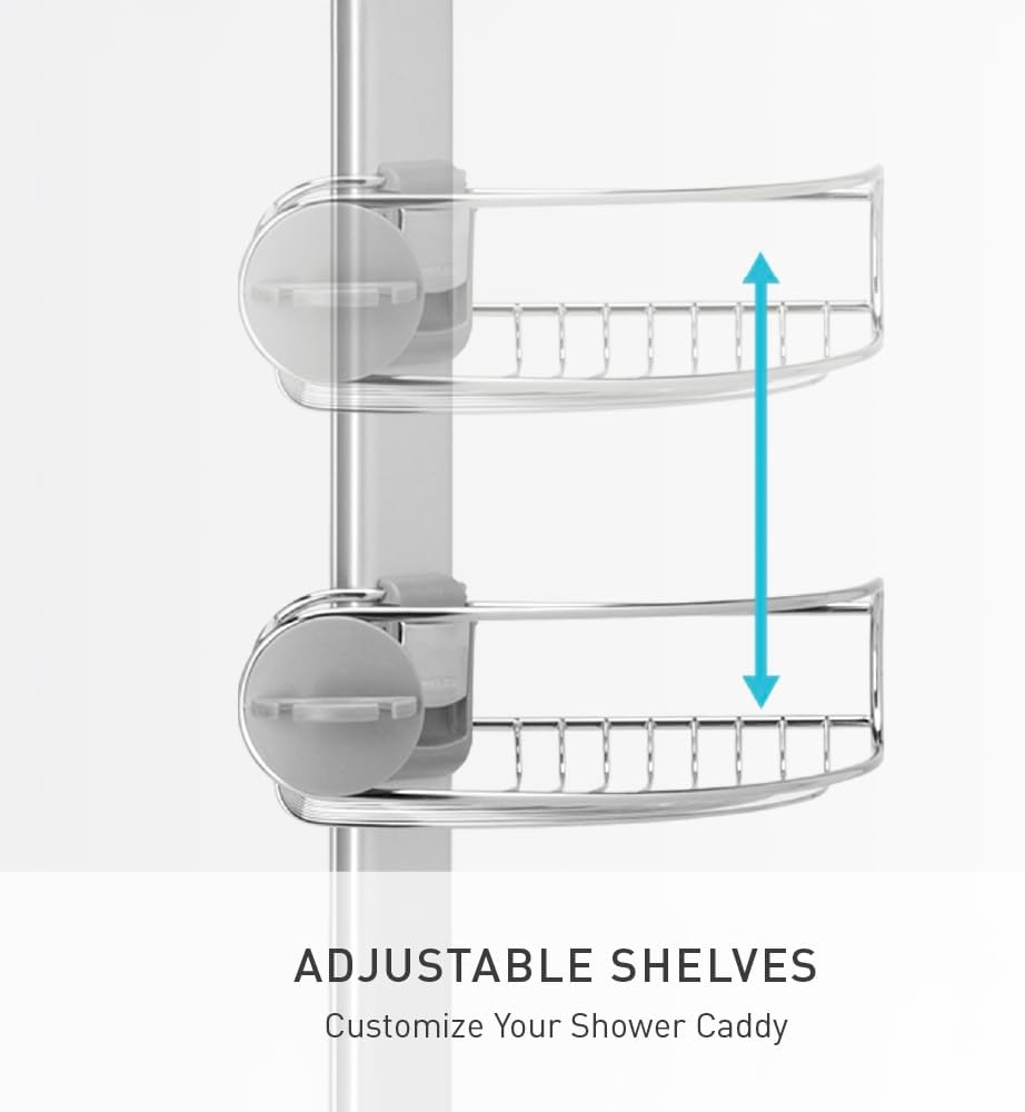 simplehuman 8-foot Tension Pole Shower Caddy — Stainless Steel; 8-foot tension-pole version — supplier photo 2