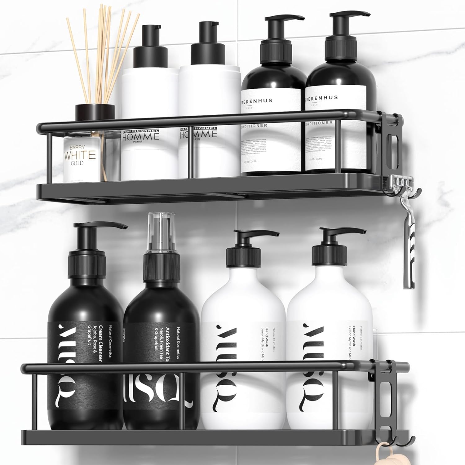 YASONIC adhesive shower caddies — Black · 2-piece set